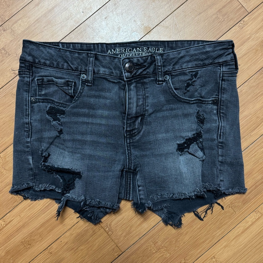 American Eagle Outfitters Women's Distressed Gray Jean Shorts